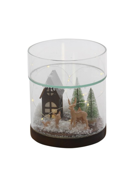 PAESAGGIO PORTA CANDELA CON LED 15X17 VETRO