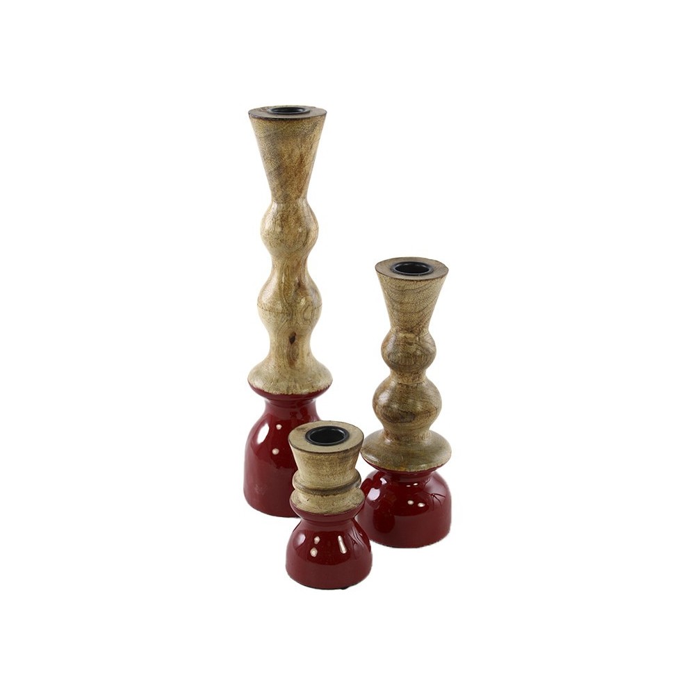 SET 3 CANDELIERI ROSSI LEGNO