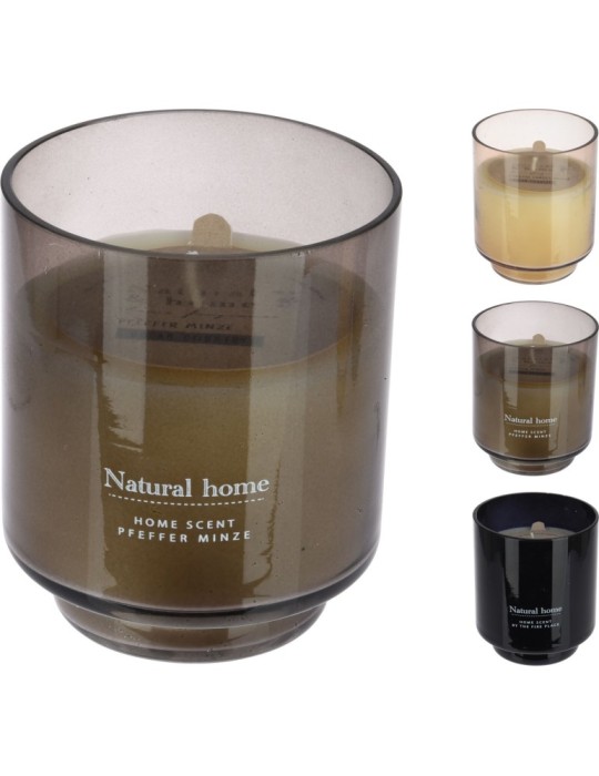 VASO VETRO CON CANDELA 10X12CM 3 COLORI