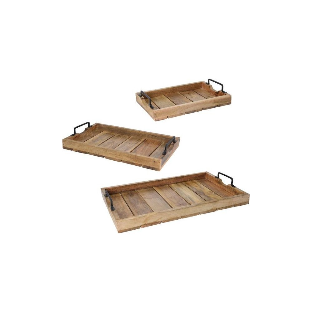 SET 3 VASSOI LEGNO MANICO METALLO