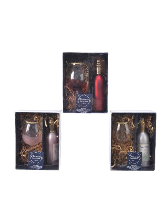 BICCHIERE E BOTTIGLIA VINO VETRO DA APPENDERE