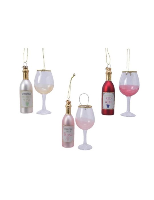 BICCHIERE E BOTTIGLIA VINO VETRO DA APPENDERE