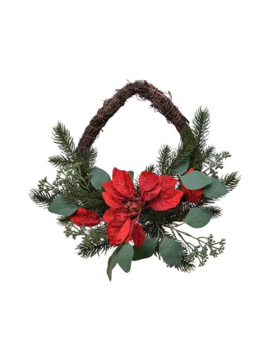 CORONA CUORE CON POINSETTA D32