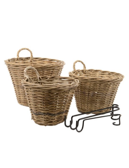 SET 3 CESTI VIMINI LEGNO NATURALE DA APPENDERE