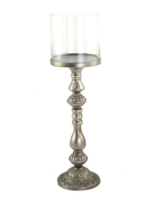 PORTA CANDELA ARGENTO METALLO VETRO