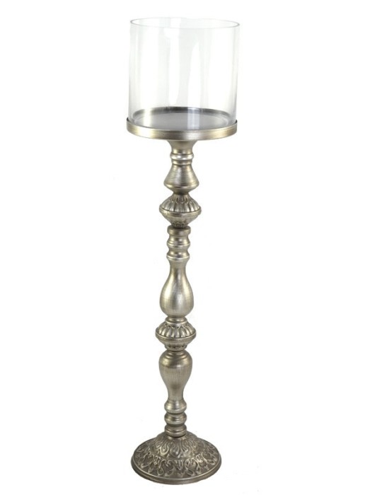 PORTA CANDELA ARGENTO METALLO/VETRO