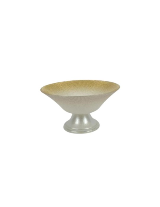 ALZATA VETRO 20CM BIANCA GLITTER ORO