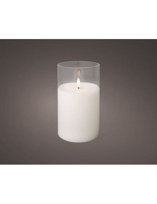 CANDELA IN VETRO BIANCA CON LED 17CM