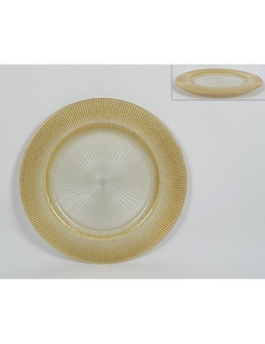 PIATTO VETRO 33CM BIANCO GLITTER