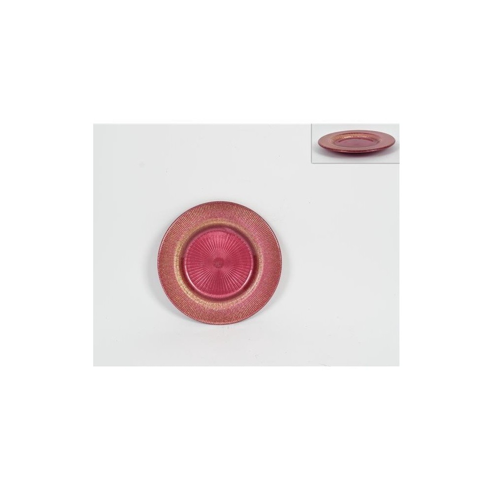 PIATTINO VETRO 15CM ROSA GLITTER