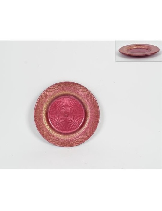 PIATTINO VETRO 15CM ROSA GLITTER