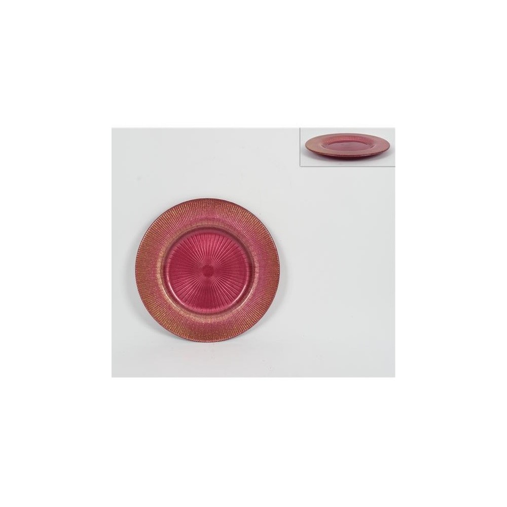 PIATTO VETRO 21CM ROSA GLITTER