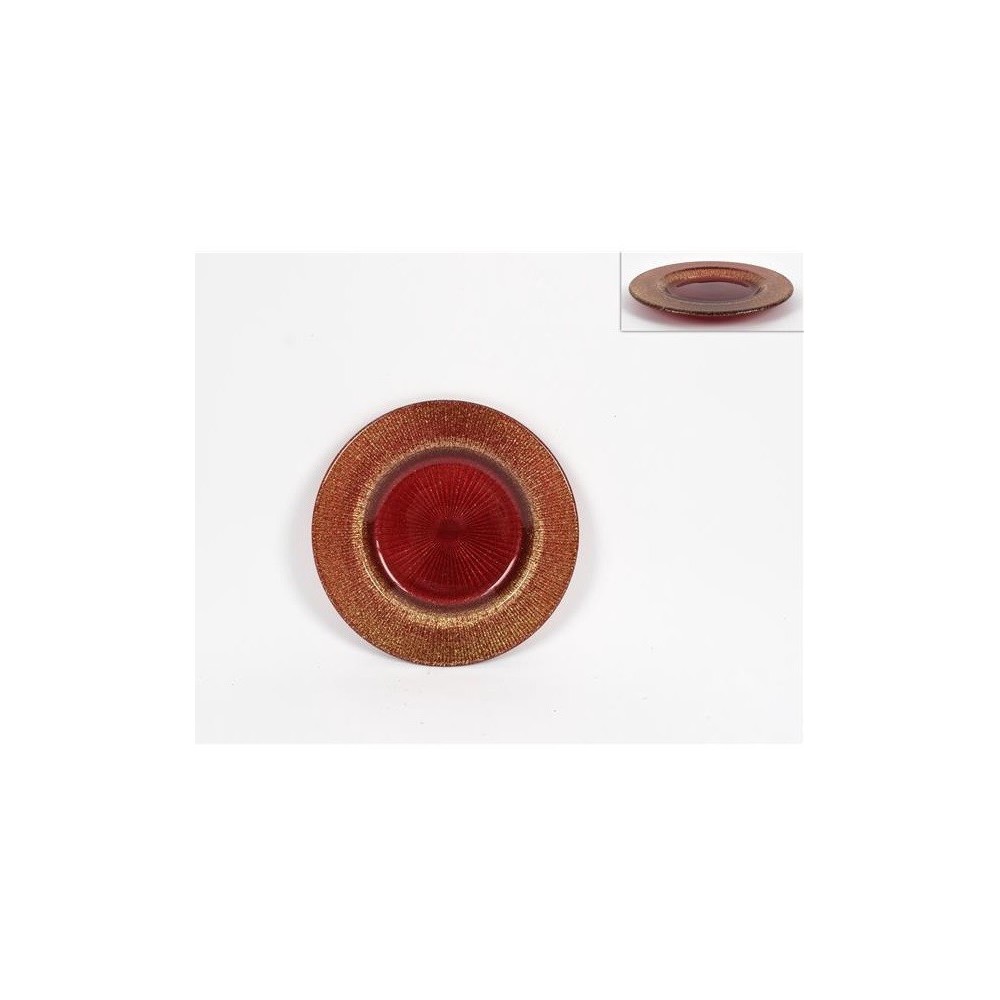 PIATTINO VETRO 15CM ROSSO GLITTER