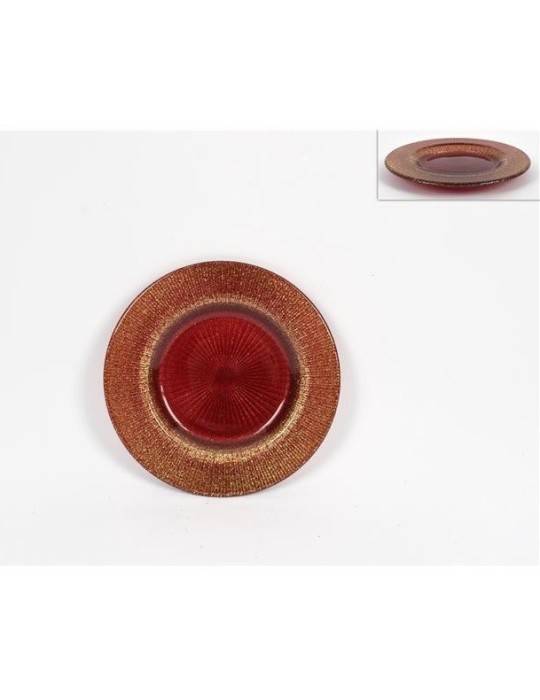 PIATTINO VETRO 15CM ROSSO GLITTER