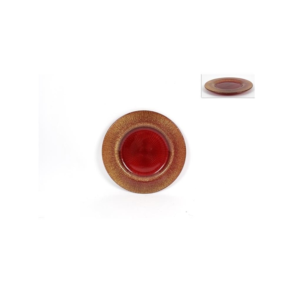 PIATTO VETRO 21CM ROSSO GLITTER
