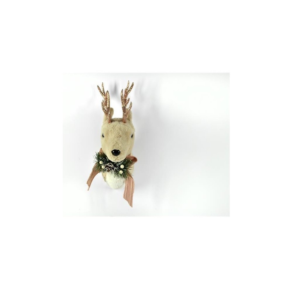 TESTA RENNA CON PELLICCIA ROSA 43CM