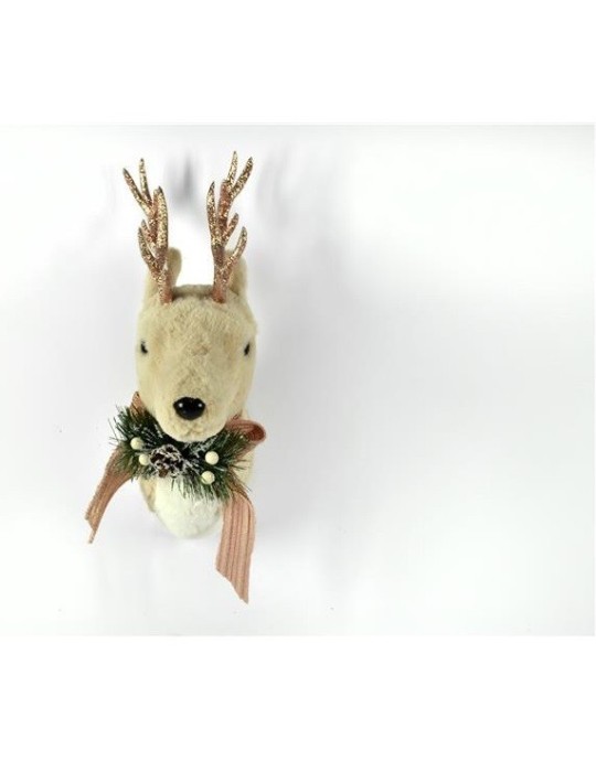 TESTA RENNA CON PELLICCIA ROSA 43CM