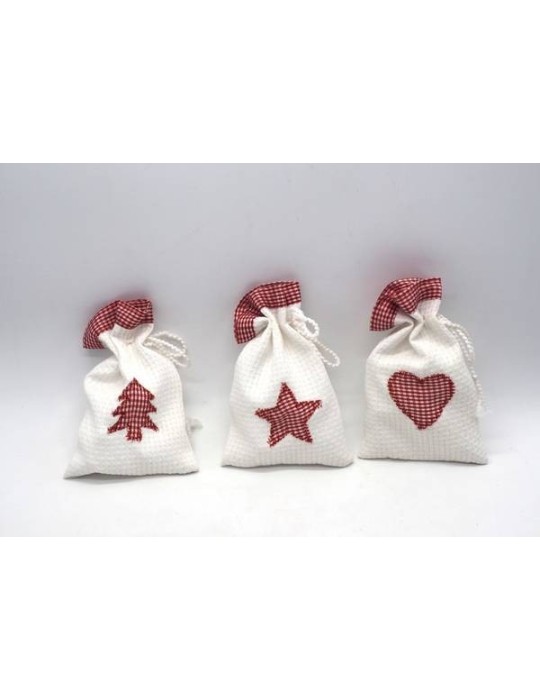 SACCHETTO STOFFA BIANCO CON DECORAZIONI