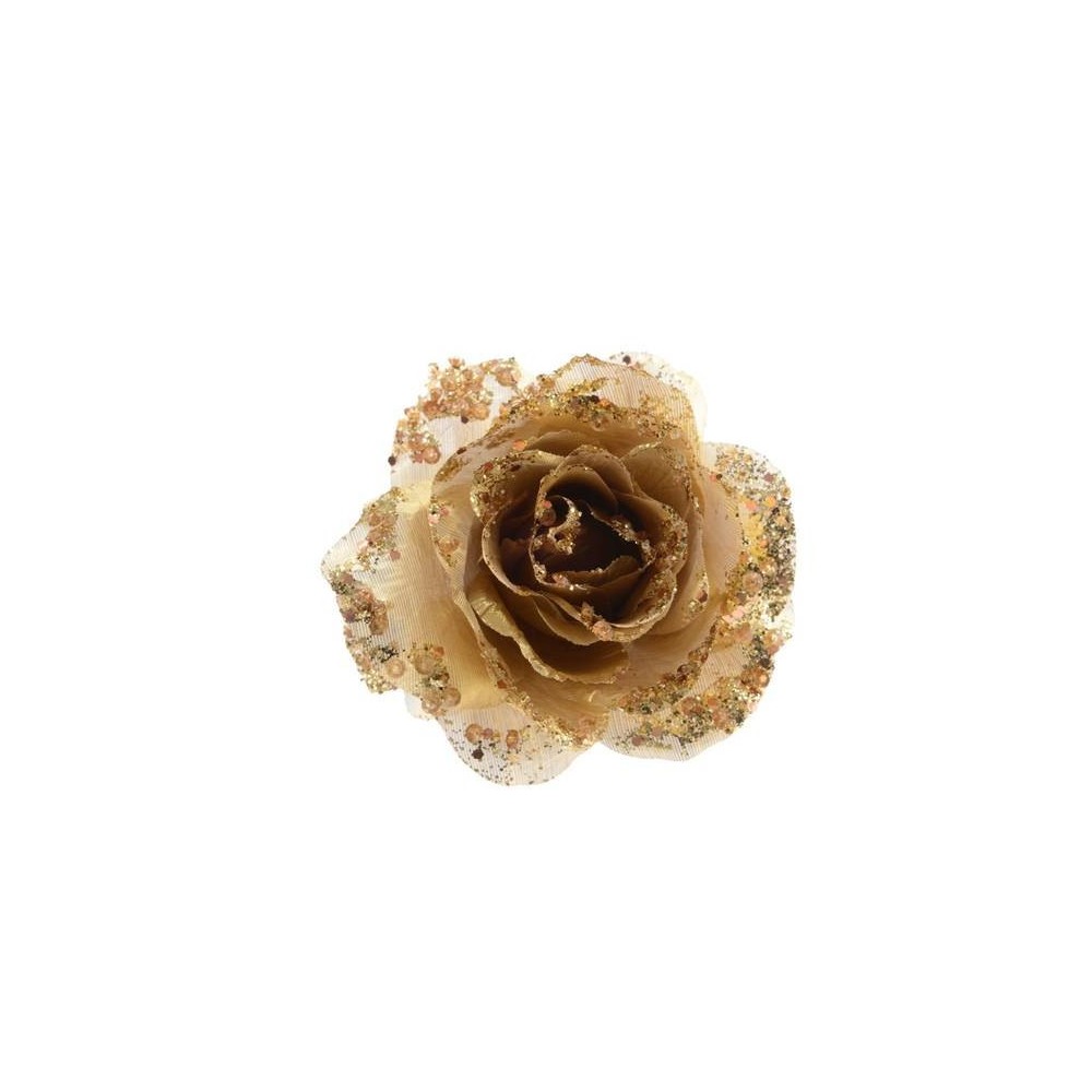 ROSA CON CLIP GLITTER  GOLD D14CM