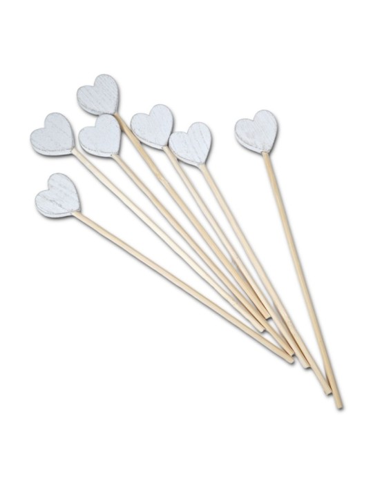 SET 7 STICK CUORE LEGNO 20 CM BIANCO