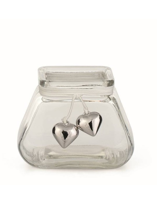 VASO VETRO CON CUORI 14X14X11